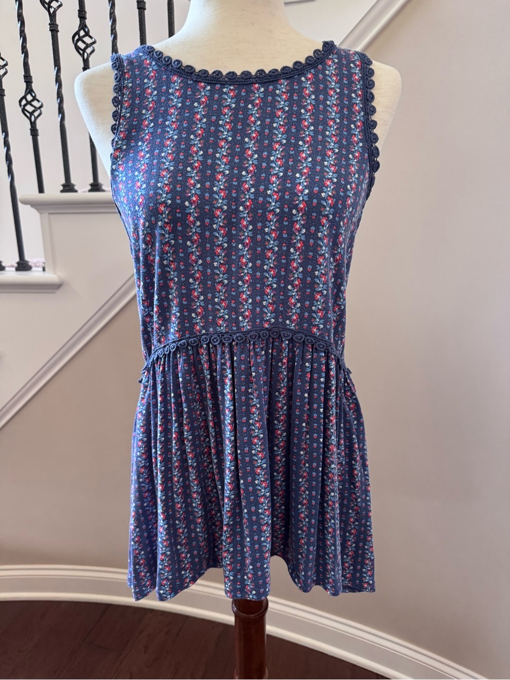 Matilda Jane Light Navy Floral Top with Pink Accents